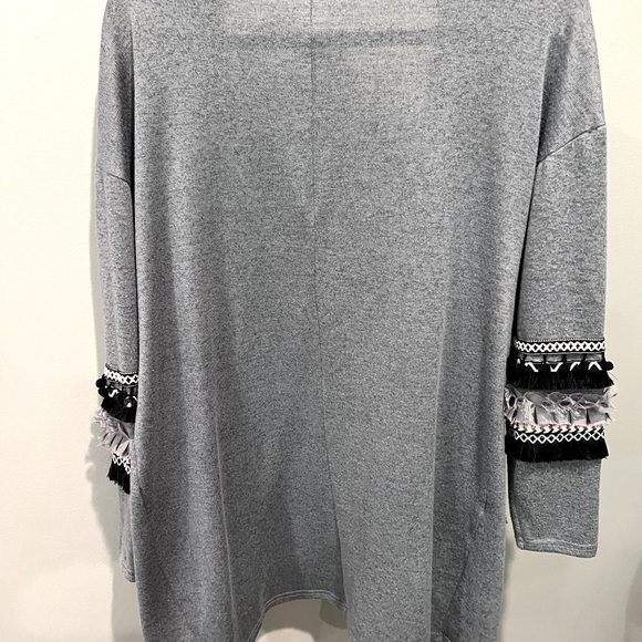 Womens Purfle Patchwork Tassels Knit Cardigan with Pockets LightGray, Small - Picture 6 of 7